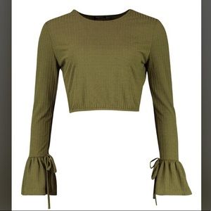 Crew Neck Chunky Rib Top With Tie Detail Cuff, size 10
